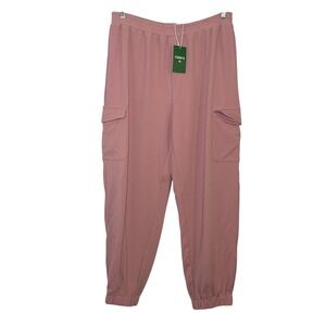 Halara High Waisted Cargo Joggers Pink Waffle Knit Elastic Waist Pants XL NEW